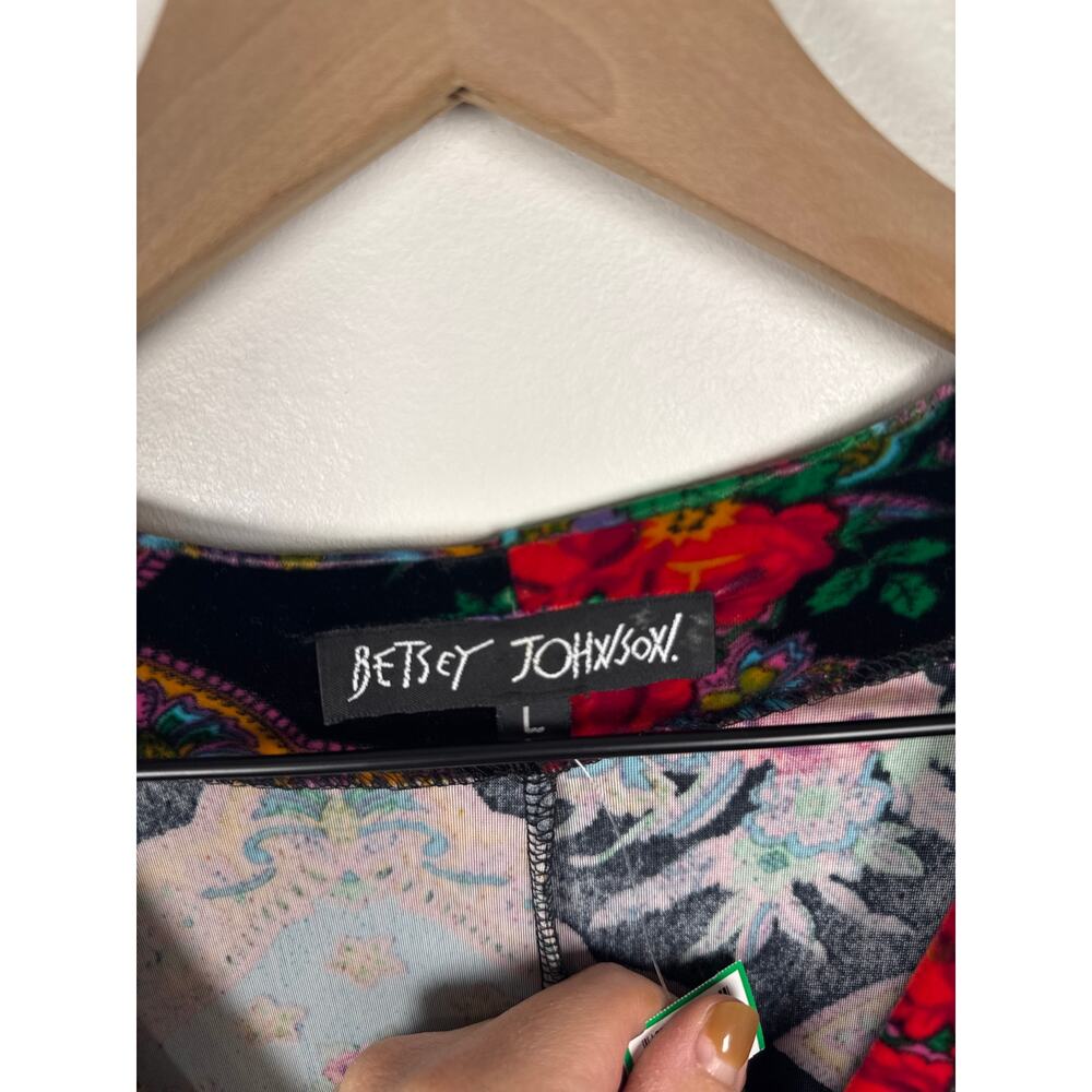 Betsey Johnson VINTAGE Velvet Floral Patchwork Print Mini Dress - Picture 2 of 7